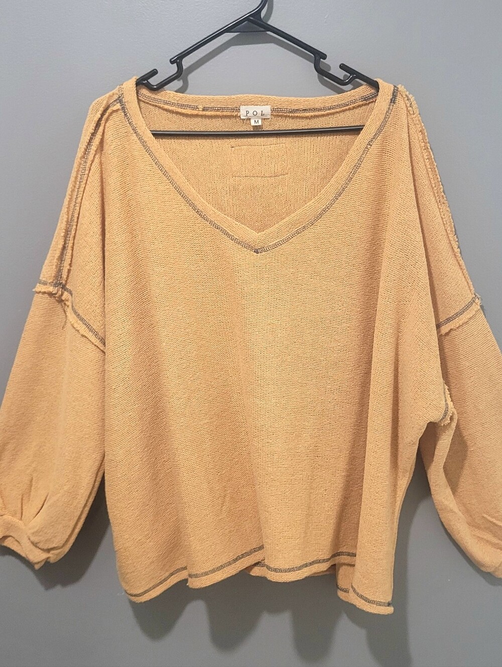 POL Boho Fall Yellow V-Neck Oversized Pullover Sz M